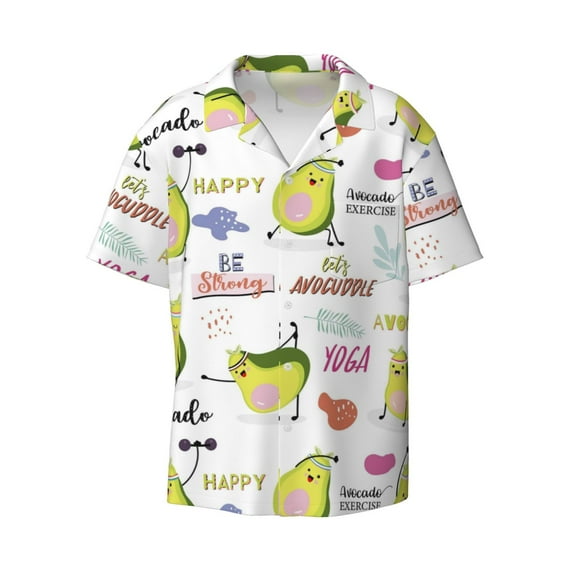 KLL Happy Avocado Print Men's Shirt Short Sleeve Button Down Summer Cuba Beach Shirts- X-Large