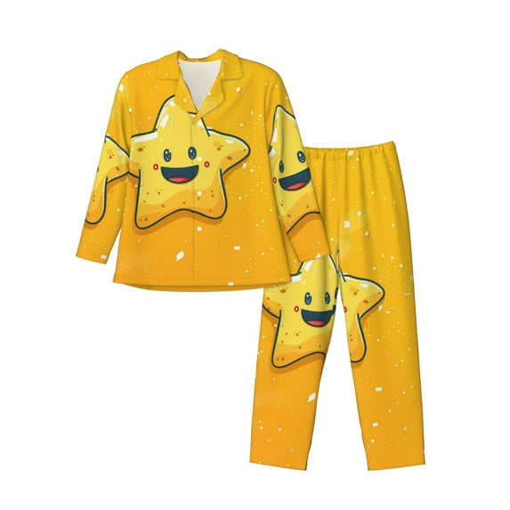 KLL Happy Cartoon Star Sleepwear Mens Flannel Pajamas,Long Cotton Pj Set