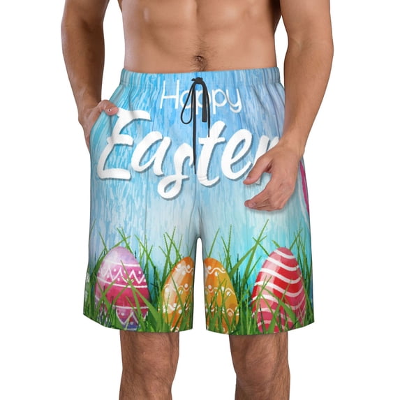 KLL Happy Easter Men's Casual Summer Beach Shorts Hawaiian Shorts with Pockets-Small