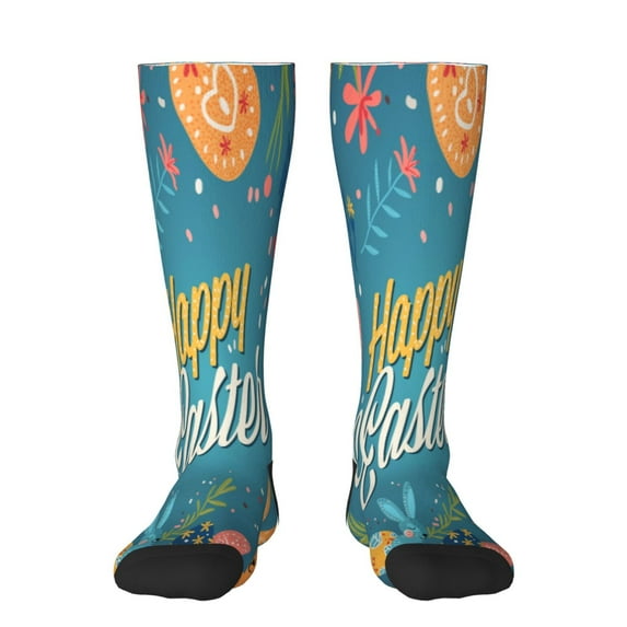 KLL Happy Easter Print Cool Socks Men's Women's Crew Socks Funny Crazy Novelty Stockings