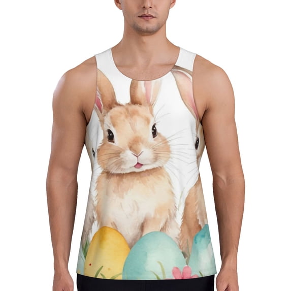 KLL Happy Easter Print Men's Muscle Gym Workout Stringer Tank Tops Bodybuilding Fitness T-Shirts Tank Tops Men-Medium
