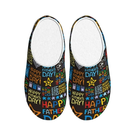 KLL Happy Father Day Pattern Adult Unisex Cozy Slippers,Fuzzy Slip-on Slippers TPR Sole Slippers Comfort Plush Home Footwear for Indoor & Outdoor-35/36