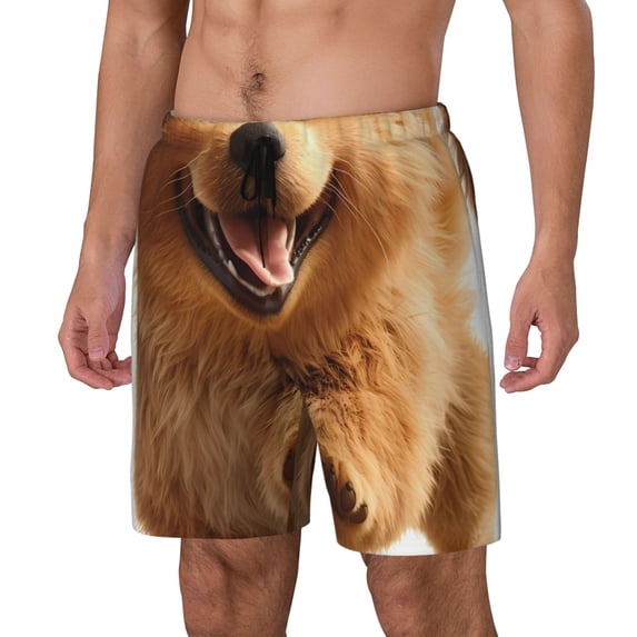 KLL Happy Fluffy Running Dog for Mens Swim Trunks Quick Dry Swim Shorts with Built-in Compression Liner Funny Swimwear Bathing Suits-Large