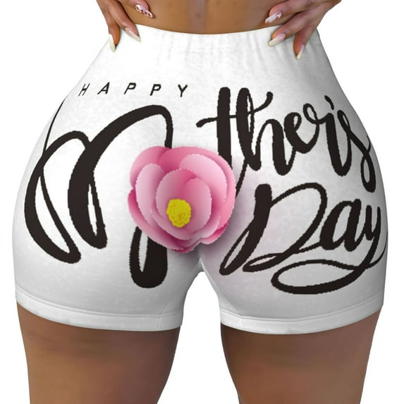 KLL Happy Mother's Day (3) Pattern Workout Shorts for Women Scrunch Short Gym Yoga Running Sport Active Exercise Fitness Shorts
