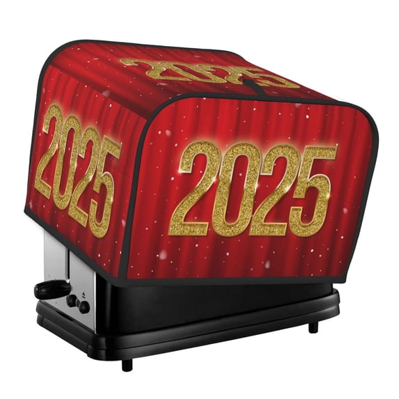 KLL Happy New Year 2025 F Print 4 Slice Toaster Dust Covers Kitchen Small Appliance Cover with 2 Pockets,Can hold Jam Spreader Knife & Toaster Tongs (12.4 x 10.6 x 8.2)