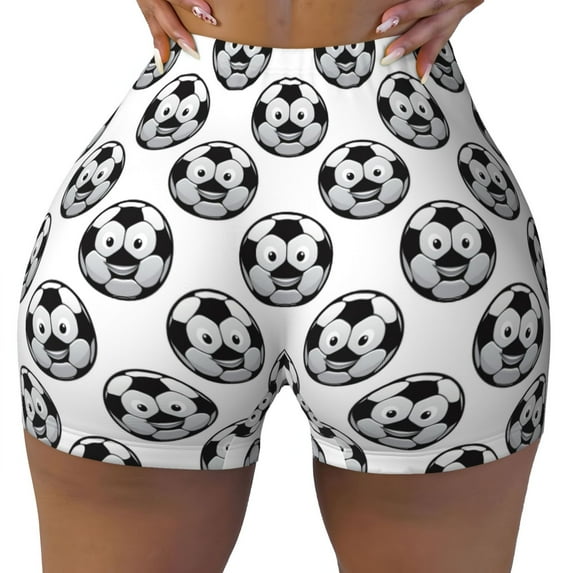 KLL Happy Soccer Pattern Workout Shorts for Women Scrunch Short Gym Yoga Running Sport Active Exercise Fitness Shorts