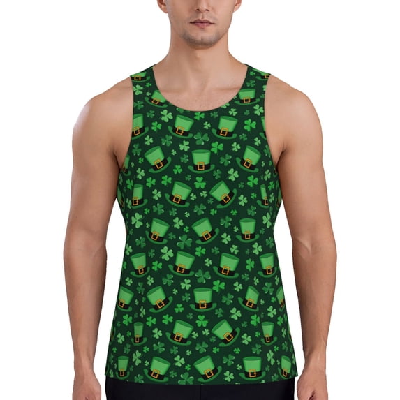 KLL Happy St. Patrick's Day Print Men's Muscle Gym Workout Stringer Tank Tops Bodybuilding Fitness T-Shirts Tank Tops Men-Medium
