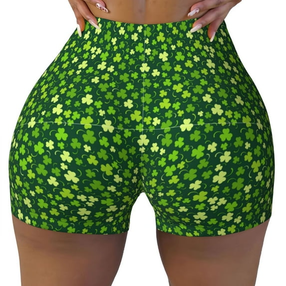KLL Happy St. Patrick's day Pattern Workout Shorts for Women Scrunch Short Gym Yoga Running Sport Active Exercise Fitness Shorts