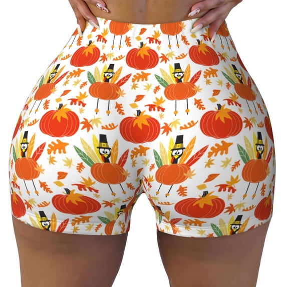 KLL Happy Thanksgiving Day1 Pattern Workout Shorts for Women Scrunch Short Gym Yoga Running Sport Active Exercise Fitness Shorts