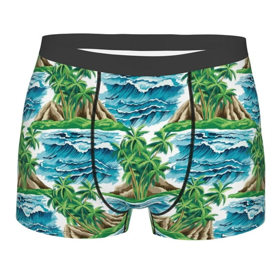 KLL Hawaii Palms Men's Cotton Boxer Briefs Underwear-Large