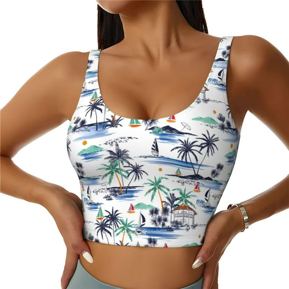 KLL Hawaii Palms for Workout Tank Tops for Women,U Back Fitness Top Built in Shelf Bras Padded Fit for Yoga Gym-XX-Large