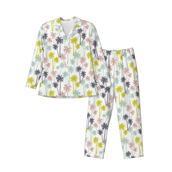 KLL Hawaiian Coconut Tree Sleepwear Mens Flannel Pajamas,Long Cotton Pj Set