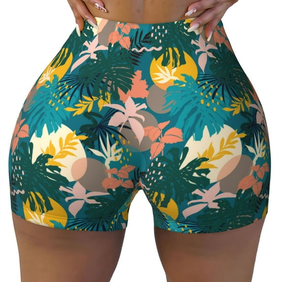 KLL Hawaiian Style Pattern Workout Shorts for Women Scrunch Short Gym Yoga Running Sport Active Exercise Fitness Shorts