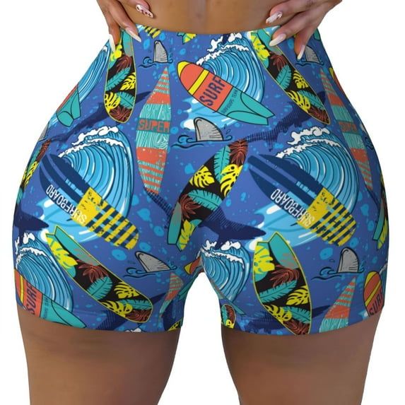 KLL Hawaiian Style Pattern Workout Shorts for Women Scrunch Short Gym Yoga Running Sport Active Exercise Fitness Shorts