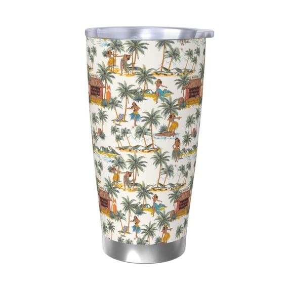 KLL Hawaiian Style Print 40oz Stainless Steel Insulated Car Cup with Spillproof Lid - Keep Your Drink Hot or Cold on the Go-Without Straw