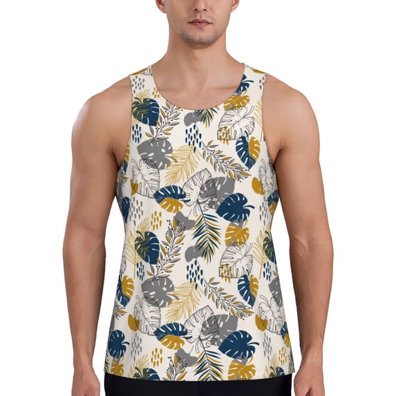 KLL Hawaiian Style Print Men's Muscle Gym Workout Stringer Tank Tops Bodybuilding Fitness T-Shirts Tank Tops Men-Large