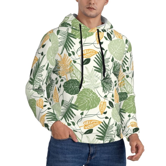 KLL Hawaiian Style Print Mens Hoodie Long Sleeve Casual Pullover Hooded Sweatshirt Fashion Drawstring Hoodies with Pocket-XX-Large
