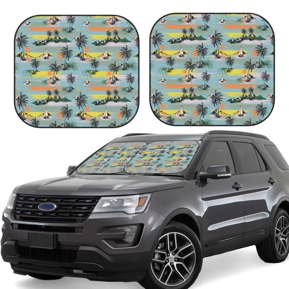 KLL Hawaiian Style Windshield Sun Shade 2-Piece Foldable Car Front Window Sunshade for Most Sedans SUV Truck- Small