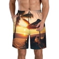 thumbnail image 1 of KLL Hawaiian Sunset Beach Men's Casual Summer Beach Shorts Hawaiian Shorts with Pockets-Medium, 1 of 5