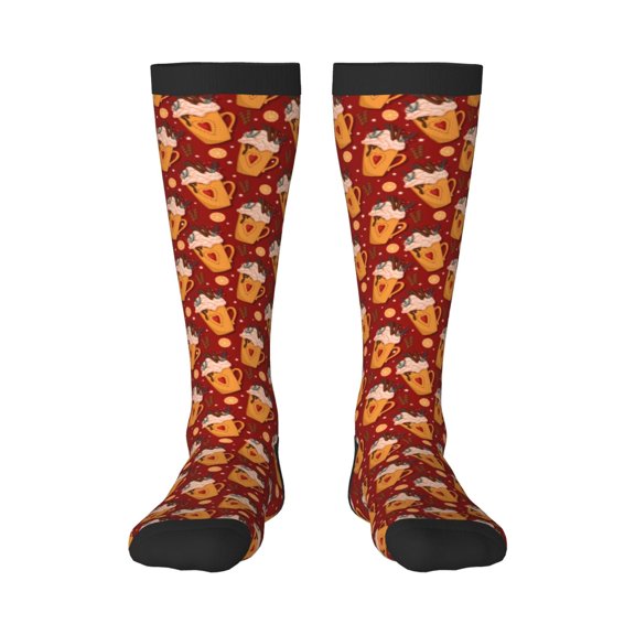 KLL Heart Christmas Hot Cocoa Print Cool Socks Men's Women's Crew Socks Funny Crazy Novelty Stockings