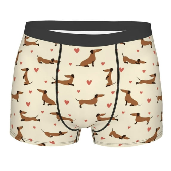 KLL Heart Dachshund Men's Cotton Boxer Briefs Underwear-Small