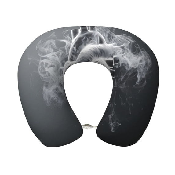 KLL Heart Illustration Pattern Memory Foam Cervical Neck Pillow Versatile U-Shaped Pillows for Home/Office/Camping/Travelling/Soft Washable Cover