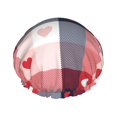 thumbnail image 1 of KLL Heart Plaid Pattern Shower Cap & Bath Cap for Women,Reversible Oversized Waterproof Shower Caps for all Hair Lengths,Elastic Reusable Bathing Hair Cap, 1 of 6