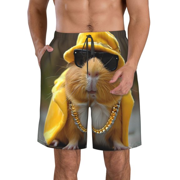 KLL Heavy Metal Style Guinea Pig Men's Casual Summer Beach Shorts Hawaiian Shorts with Pockets-Small