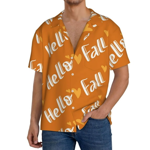 KLL Hello Fall Print Men's Shirt Short Sleeve Button Down Summer Cuba Beach Shirts- 3X-Large