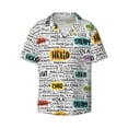 thumbnail image 1 of KLL Hello Print Men's Shirt Short Sleeve Button Down Summer Cuba Beach Shirts- Large, 1 of 7