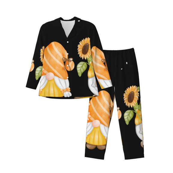 KLL Hello Spring Sunflower Gnomes Sleepwear Mens Flannel Pajamas,Long Cotton Pj Set