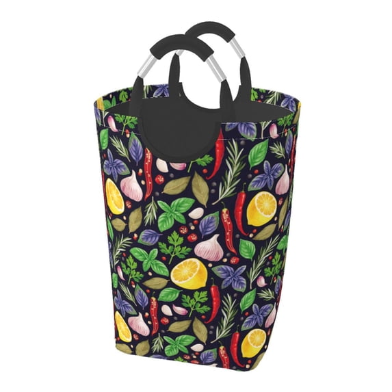 KLL Herbs And Spices Laundry Hamper,Large Canvas Fabric Lightweight Storage Basket Toy Organizer Dirty Clothes Collapsible Waterproof