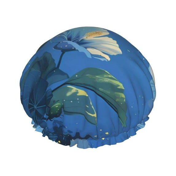 KLL Hibiscus Flowers Calm Water Pattern Shower Cap & Bath Cap for Women,Reversible Oversized Waterproof Shower Caps for all Hair Lengths,Elastic Reusable Bathing Hair Cap