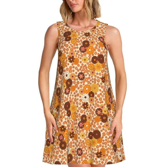 KLL Hippie Ditsy Floral Pattern Womens Summer Dresses 2025,Loose Round Neck Sleeveless Sundresses Tank Dresses with Pockets