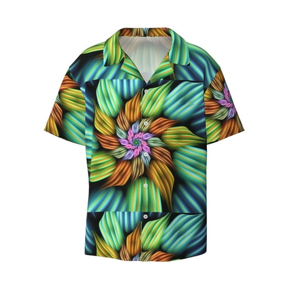 KLL Hippie Style Print Men's Shirt Short Sleeve Button Down Summer Cuba Beach Shirts- X-Large