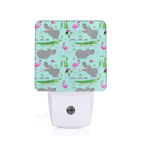 KLL Hippo With Flamingos And Crocodiles for Night Lights,Auto Sensor Night Lamp Plug in Night Light with Dusk-to-Dawn Light Sensor LED Nightlightfor Adults & Kids Room/Bedroom/Hallway