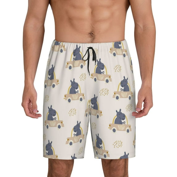 KLL Hippos Driving A Car for Men's 1-Pack Shorts,Sleep Pajama Shorts for Men Soft Pj Shorts Men's Pajama Bottoms Sleepwear -X-Large