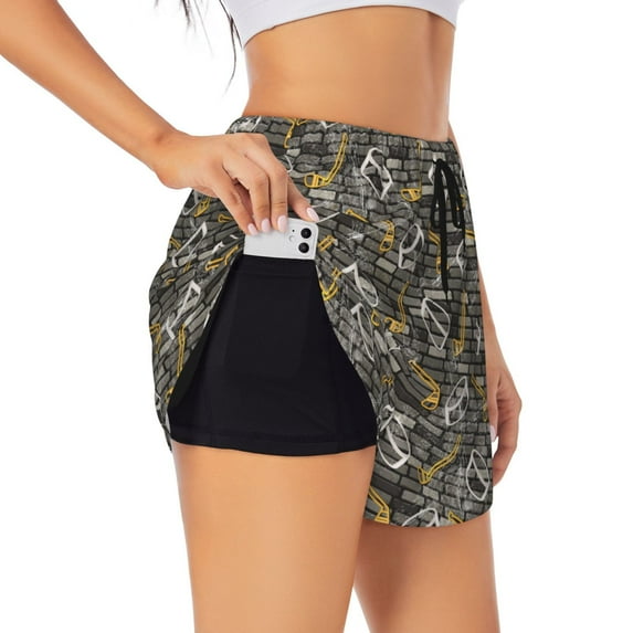 KLL Hockey1 Pattern Shorts Women,Athletic Shorts High Waisted Running Shorts Pocket Sporty Short Gym Elastic Workout Shorts-Large