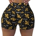 thumbnail image 1 of KLL Hohey Bee Golden Embroidery Pattern Workout Shorts for Women Scrunch Short Gym Yoga Running Sport Active Exercise Fitness Shorts, 1 of 8