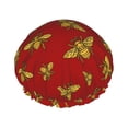 thumbnail image 1 of KLL Hohey Bee Golden Pattern Shower Cap & Bath Cap for Women,Reversible Oversized Waterproof Shower Caps for all Hair Lengths,Elastic Reusable Bathing Hair Cap, 1 of 7