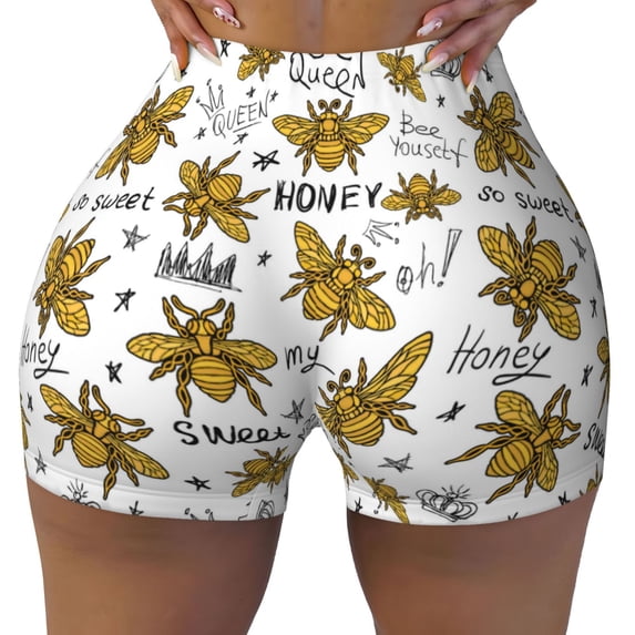 KLL Hohey Bee Golden2 Pattern Workout Shorts for Women Scrunch Short Gym Yoga Running Sport Active Exercise Fitness Shorts
