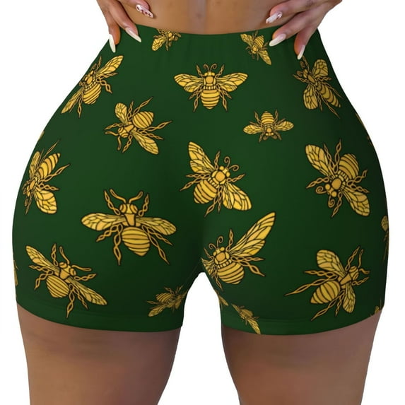 KLL Hohey Bee Pattern Workout Shorts for Women Scrunch Short Gym Yoga Running Sport Active Exercise Fitness Shorts