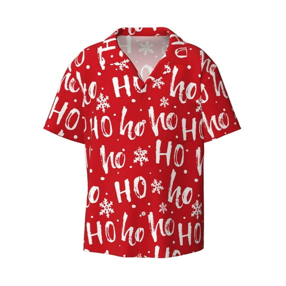 KLL Hohoho Print Men's Shirt Short Sleeve Button Down Summer Cuba Beach Shirts- 4X-Large