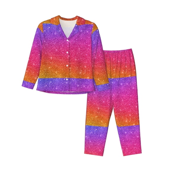 KLL Holiday Shiny Print Women's Long Sleeve Pajamas with Pants Sleepwear Loungewear 2 Set-Small
