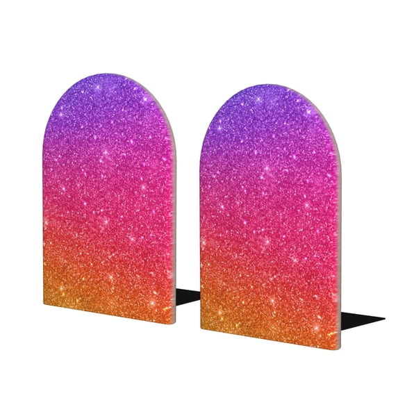 KLL Holiday Shiny Print Wood Book Ends for Shelves,1 Pair Wood Bookends Book Holder Stand Decorative, Book Stoppers for Heavy Duty Books CD File Video Games