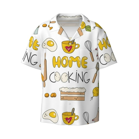 KLL Home Cooking Print Men's Shirt Short Sleeve Button Down Summer Cuba Beach Shirts- Small