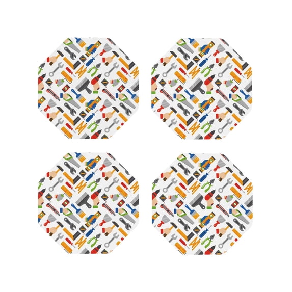 KLL Home construction tools Drink Coasters Set of 4,PU Leather Absorbent Coasters Set Decorative Coffee Cup Coasters Housewarming Gift for Home Decor-Octagon