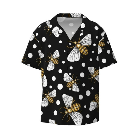 KLL Honey Bees at Night Print Men's Shirt Short Sleeve Button Down Summer Cuba Beach Shirts- XX-Large