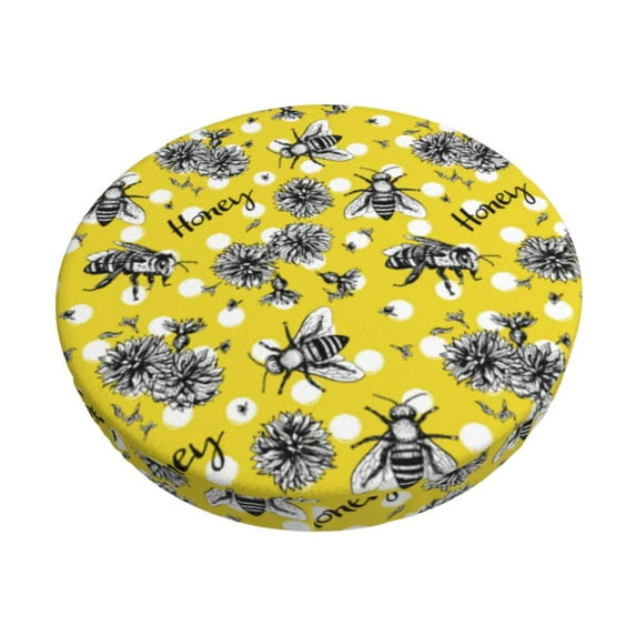 KLL Honeybee Round Bar Chair Cushion Cover ,Bar Stool Protector with Elastic, Soft Washable