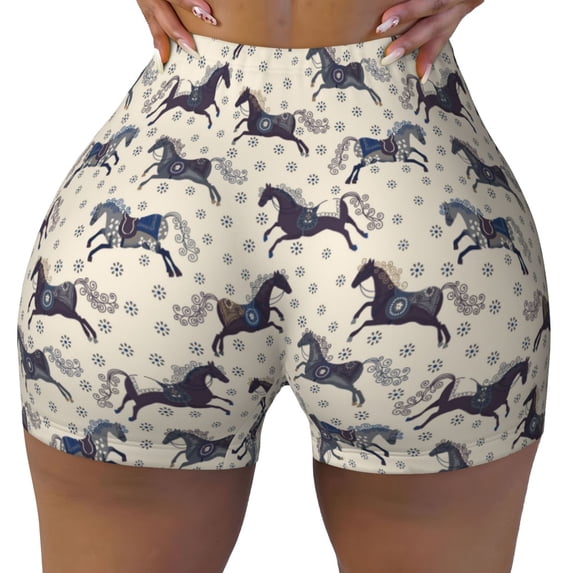 KLL Horse Pattern Workout Shorts for Women Scrunch Short Gym Yoga Running Sport Active Exercise Fitness Shorts